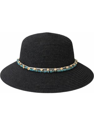Soulistic Collection Siyah Renk Boncuklu Hasır Şapka