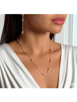 Famemus Accessory Zarif Gold Zincirli Pembe Taşlı Kadın Kolye