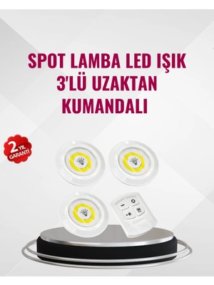 Nuveden 3 Lü Pilli Kablosuz LED Spot Lamba Seti Kumandalı Kolay Montaj Aydınlatma