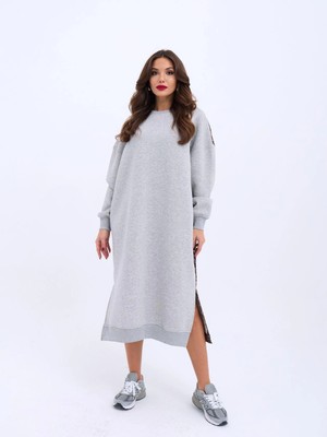 Stores36 Kadın Arkası Leoparlı Yırtmaçlı Elbise