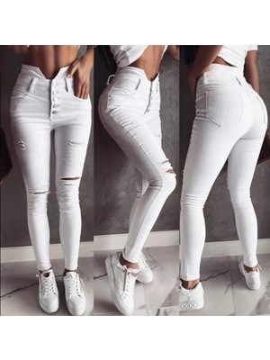 Stores36 5 Düğmeli V Detay Bel Yırtık Kot