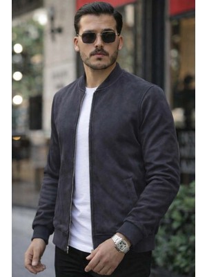 Stores36 Erkek Önden Fermuarlı Içi Astarlı Süet Ceket