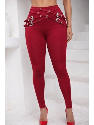 Stores36 Kadın Yüksek Bel Önden Çapraz Kuş Göz Detaylı Dalgıç Tayt