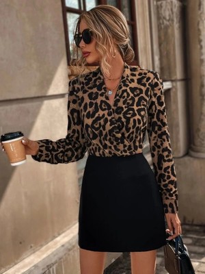 Stores36 Kadın Uzun Kollu Kruvaze Yaka Krep Mini Boy Elbise