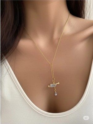 Famemus Accessory Gold Kare Detaylı Zincir Kolye