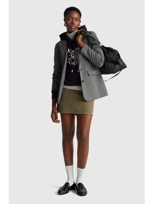 United Colors Of Benetton Lacivert Kadın / Kız Kdn_pamuk Karışımlı Önü Yazı Baskılı Kapüşonlu Sweatshirt Model Kodu: 3WNWD201C016