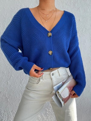 Stores36 Kadın Uzun Kollu Düğme Detay Triko Hırka