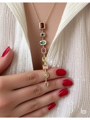 Famemus Accessory Çelik Luna Organik Form Gold Taşlı Kolye
