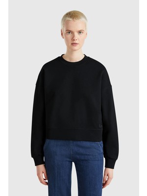 United Colors Of Benetton Siyah Kadın / Kız KDN_%100 Pamuk Ribana Detaylı Bisiklet Yaka Sweatshirt Model Kodu: 3UNID109A100