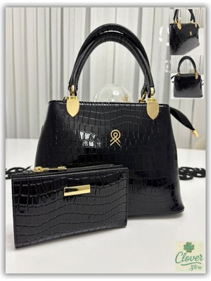 Clover Store Kadın Şık El ve Omuz Çantası Cüzdan Takım