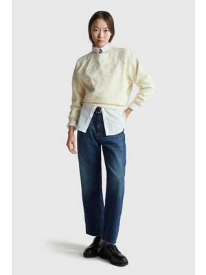 United Colors Of Benetton Krem Kadın / Kız Kdn_pamuk Karışımlı Önü Çiçek Desenli Bisiklet Yaka Sweatshirt Model Kodu: 3MTZD10B6KREM