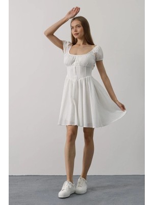 Stores36 Beli Korseli Mini Elbise - Beyaz