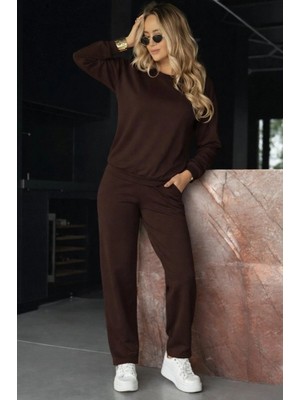 Stores36 Kadın Uzun Kollu Bisiklet Yaka Viskon Iki Iplik Bluz ve Pantolon Ikili Takım