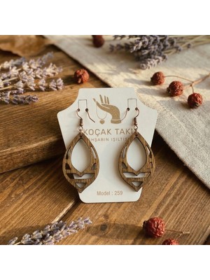 Koçak Takı Ahşap Küpe Modern Özgün Minimalist Takı Model No 259