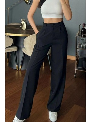 Stores36 Kadın Yüksek Bel Cepli Ithal Krep Pantolon