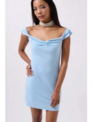 Stores36 Büzgü Detay Omuz Askılı Mini Elbise
