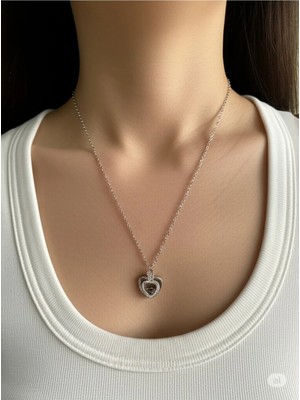 Famemus Accessory Özel Koleksiyon Kalp ve Damla Taşlı Gold Renk Çelik Kolye - Şık ve Zarif Tasarım