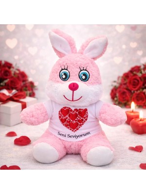 Daniska Seni Seviyorum Tişörtlü Pembe Peluş Tavşan