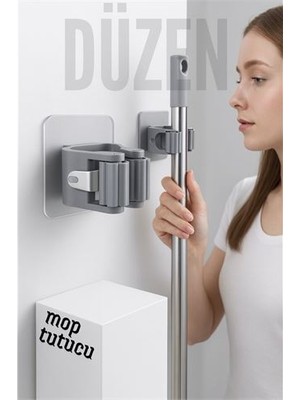 Feifei Yapışkanlı Pratik Mop ve Süpürge Tutucu – Duvara Monte Kolay Kurulum   - FEİ6679-8493