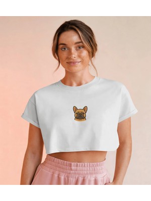 Muhtar Store French Bulldog Minimal Göğüs Baskı Crop Tişört – Premium Köpek Ikon Tasarım