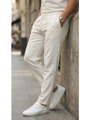 Stores36 Erkek Iç Göstermez Yıkamalı Keten Pantolon