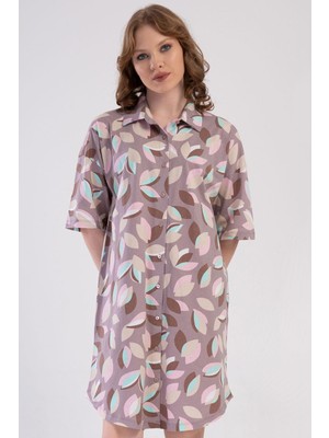 Vienetta Kadın Kısa Kol Önden Düğmeli Bej Gecelik C4T3N1904