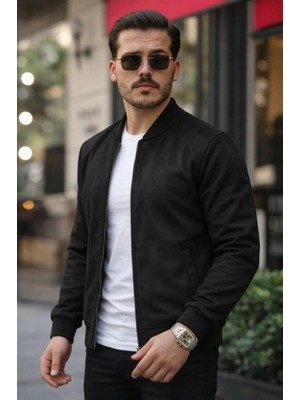 Stores36 Erkek Önden Fermuarlı Içi Astarlı Süet Ceket