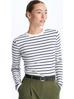 Lc Waikiki Yeni Sezon Bisiklet Yaka Çizgili Uzun Kollu Kadın Tişört
