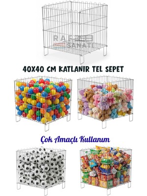 Raf Sanatı Katlanır Tel Havuz Sepeti 40X40 cm | Market ve Mağaza Promosyon Sepeti | Metal Havuz Sepet
