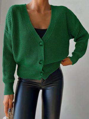 Stores36 Kadın Uzun Kollu Düğme Detay Triko Hırka