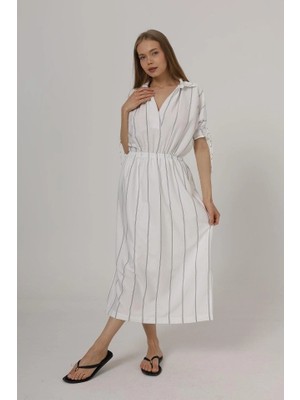 Stores36 Beli Lastikli Elbise - Beyaz