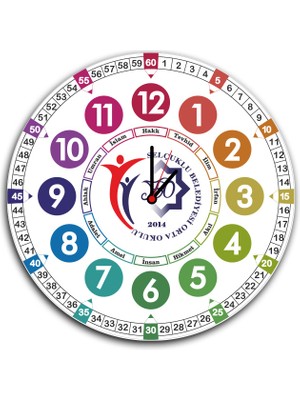 heptex Kişiye Özel Ahşap Üzeri Uv Baskılı Okul Logolu Duvar Saati