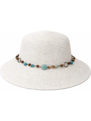 Soulistic Collection Kadın Yazlık Boncuklu Ekru Hasır Şapka