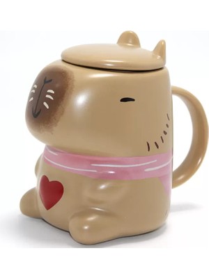 Marsilyan Capybara Tasarımlı Kapaklı Porselen Kupa Bardak