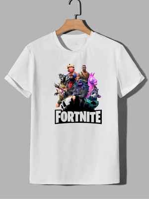 Makiteks Baskılı Erkek Kadın Unisex Bisiklet Yaka Baskılı T-Shirt Tshirt Tişört Mobile Oyun Fortnite