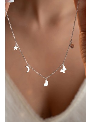 Nereze 925 Ayar Gümüş Rodyum Kaplama Sade 5 Figürlü Şans Kolye