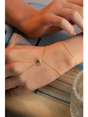 Nereze 925 Ayar Gümüş Gold Kaplama Örümcek Model Şahmeran Bileklik