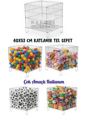 Raf Sanatı Katlanır Tel Havuz Sepeti 40X53 cm | Market ve Mağaza Promosyon Sepeti | Metal Havuz Sepet