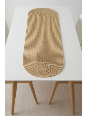Comfort Craft Yıkanabilir Hasır Runner 33X100 cm - Oval Jüt Görünümlü Örme Masa Örtüsü - Bohem & Iskandinav