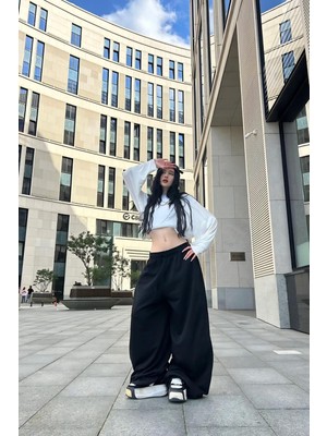 Vladivosto Bol Paça Yüksek Bel Rahat Kumaş Büyük Beden Oversize Baggy Eşofman Altı