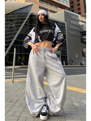Vladivosto Bol Paça Yüksek Bel Rahat Kumaş Büyük Beden Oversize Baggy Eşofman Altı