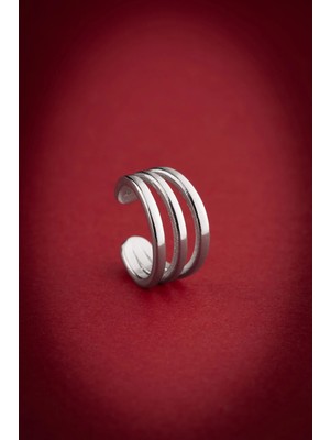 Nereze 925 Ayar Gümüş Rodyum Kaplama 3 Sıra Sade Model Kıkırdak Küpe