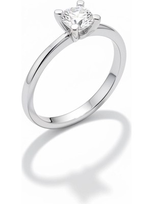 HAKAN GÜLER KUYUMCULUK 14 Ayar Beyaz Altın Tektaş Yüzük –| Pırlanta Montürlü Şık Tasarım