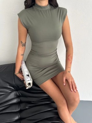 Defy Moda Mini Elbise Yarım Balıkçı Yaka Vücuda Oturan Şık Günlük Elbise - Mint Yeşili