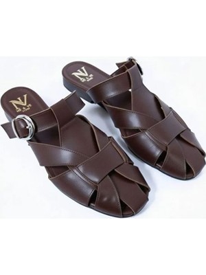 Ne&Ve Shoes Deri Tokalı Kadın Kare Burun Sabo Terlik