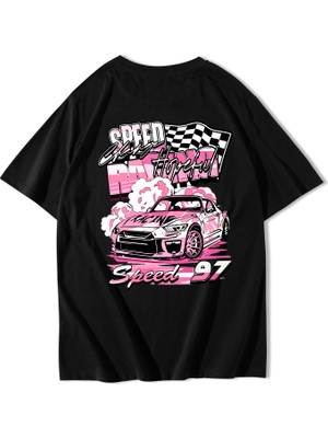 Brz Collection Unisex Oversize Racing Car Speed 97 T-Shirt Siyah
