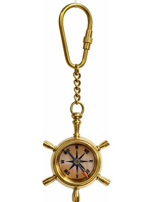 Marsilyan Pirinç Dümen Içinde Pusula Tasarım Anahtarlık