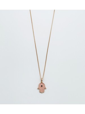 Mavika Jewellery 18K Rose Gold Plated Pembe Mineli Fatma Ana Eli Kolye