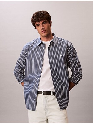 Calvin Klein Erkek Ls Stripe Washed Poplin Relaxed Fit Gömlek