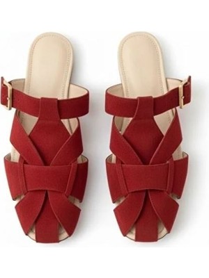 Ne&Ve Shoes Süet Tokalı Kadın Kare Burun Sabo Terlik